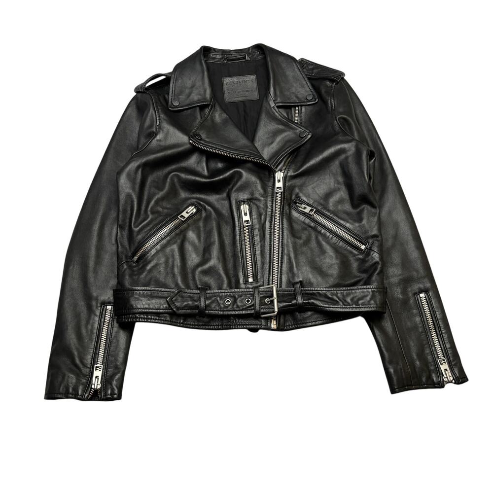 Allsaints Balfern Biker Sheepskin Leather Jacket Women's 10 Moto Grunge Punk